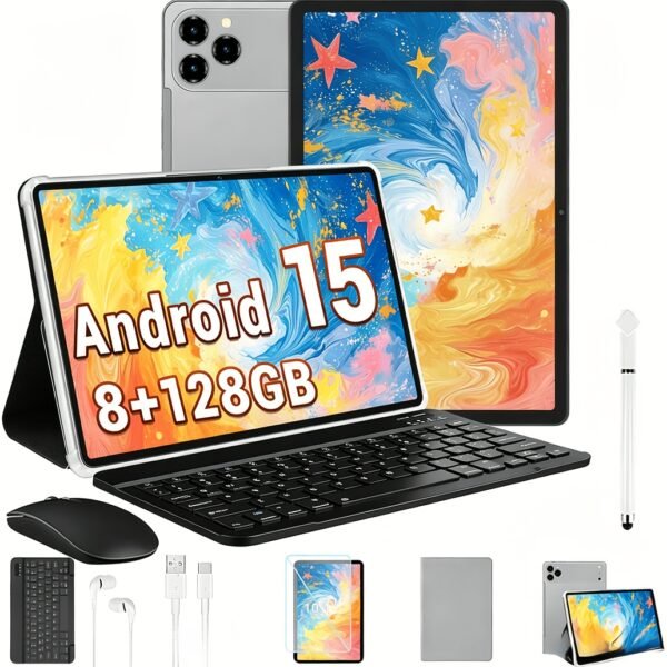 2026 New Design Tablet, 2-In-1 10.1-Inch HD Screen, Android 15 System, 8GB (4+4GB) RAM, 128GB Storage, Keyboard And Mouse Support (Included), Dual-Band Wifi, 8000Mah Battery, Lightweight And Portable, Tablet, Pad, Tablet, Pad
