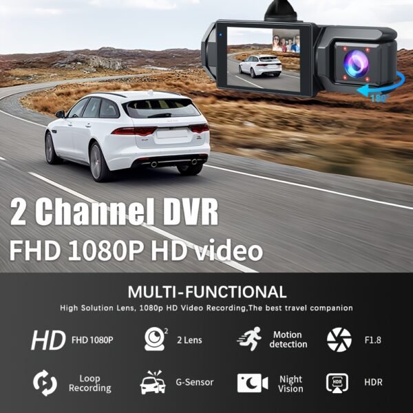 1080P HD Front And Cabin Dual-Camera Dash Cam, Equipped with 2-Inch IPS Screen, 170° Front Wide Angle And 140° Rear Wide Angle, ADAS Driving Assistance, G-Sensor, Loop Recording, Night Vision, 24-Hour Parking Mode - Sd Card Not Included
