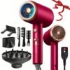 product-fancy-3e40c71a-1cf3-4b78-b78f-1505ea8e9782 Professional Ionic Hair Dryer, Powerful 1600W Quick Dry Low Noise Hair Dryer with 2 Concentrator Nozzles 1 Diffuser Attachment 3 Combs One Multi-Purpose Hanger for Home Salon Travel (Gray, White, Red, Green, Purple, Pink)