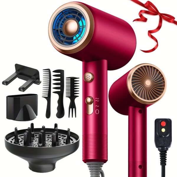 product-fancy-3e40c71a-1cf3-4b78-b78f-1505ea8e9782 Professional Ionic Hair Dryer, Powerful 1600W Quick Dry Low Noise Hair Dryer with 2 Concentrator Nozzles 1 Diffuser Attachment 3 Combs One Multi-Purpose Hanger for Home Salon Travel (Gray, White, Red, Green, Purple, Pink)