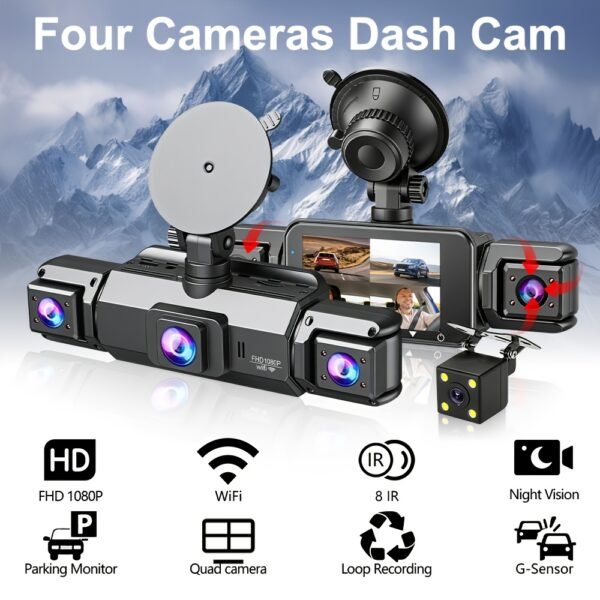 [FOXGOD] High-quality Vehicle Black Box with 5G Wifi, 4 Cahnnels& 2 Cahnnels FHD 1080P Dash Cam, 8 IR Lights, WDR, Car Driving Recorder with Multi-functional Rear Camera, Parking Monitor, G-sensor, Loop Recording, No Card/32g Card Optional