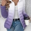 Women's Spring Slim-Fit Lightweight Warm Solid Color Jacket - Elegant, Stylish, and Versatile Beautiful Jacket - Stand Collar Zipper Long Sleeve - Casual Padded Polyester Fiber Cropped Coat - Seasonal Transition Jacket - High-Quality Classic Popular
