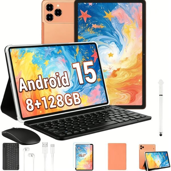 2026 New Design Tablet, 2-In-1 10.1-Inch HD Screen, Android 15 System, 8GB (4+4GB) RAM, 128GB Storage, Keyboard And Mouse Support (Included), Dual-Band Wifi, 8000Mah Battery, Lightweight And Portable, Tablet, Pad, Tablet, Pad