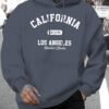 Men'S New Fashion United States Los Angeles California EST.1776 Letter Print Casual Sweatshirt Trendy Drawstring Hoodie Fall Winter Top Comfortable Versatile Long Sleeve Hooded Sweater