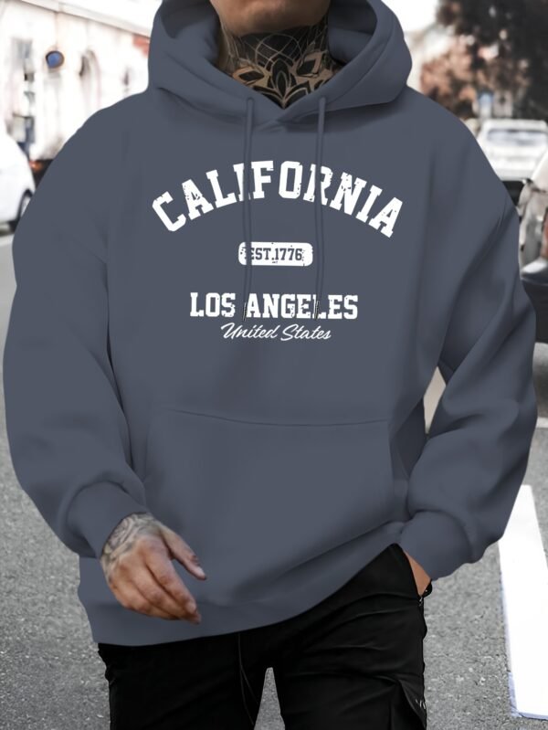 Men'S New Fashion United States Los Angeles California EST.1776 Letter Print Casual Sweatshirt Trendy Drawstring Hoodie Fall Winter Top Comfortable Versatile Long Sleeve Hooded Sweater