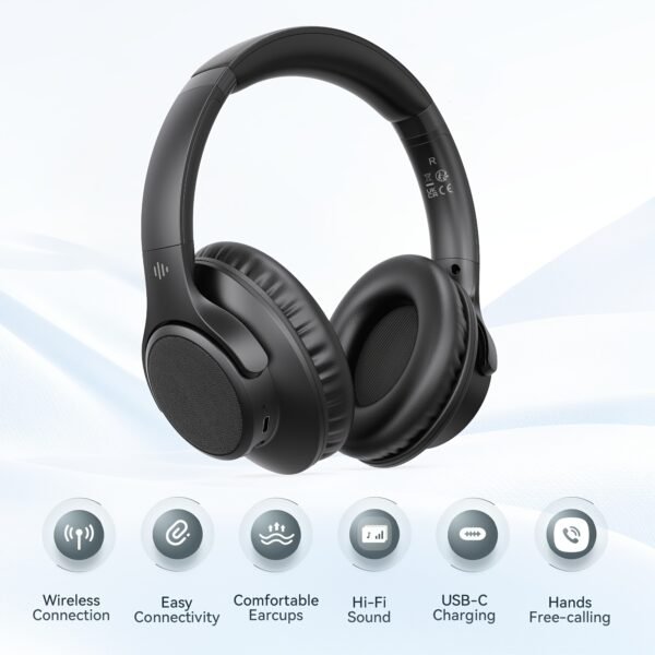 KVIDIO Bluetooth 6.0 Wireless Headphones, 65 Hours Playtime, Sealed Type, Microphone Included, Soft Earmuffs &Light Weight for Prolonged Waring for PC/Travel/School/iPad
