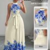Fashionable New Women'S Summer Halter Floral Print Pleated Dress