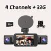 32GB 4-Lens Car Dashboard Video Cam, FHD1080P Dash Cam for Cars, Front, Rear, Left And Right, with 8IR Night Vision, Loop Recording, 170° Wide Angle Car DVR Camera