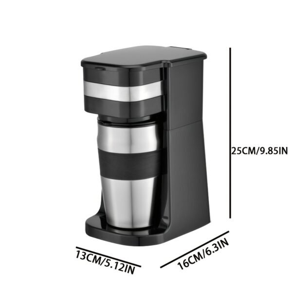 Single Cup Drip Coffee Maker Comes with a Portable 14.2Oz Stainless Steel Cup, Featuring a Removable Filter Basket, Sleek Black End, Automatic Warming, And 750W Power