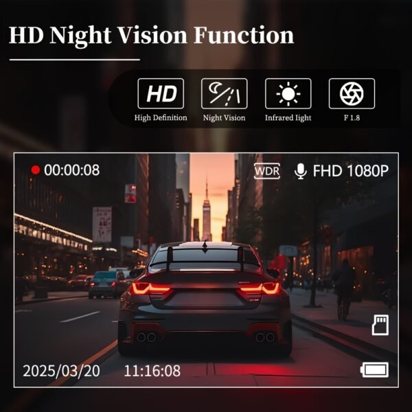 1080P HD Front And Cabin Dual-Camera Dash Cam, Equipped with 2-Inch IPS Screen, 170° Front Wide Angle And 140° Rear Wide Angle, ADAS Driving Assistance, G-Sensor, Loop Recording, Night Vision, 24-Hour Parking Mode - Sd Card Not Included