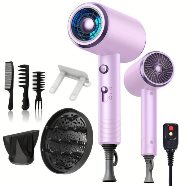 product-fancy-484c6b13-271a-47f1-a8fb-ea33b7c78a9c Professional Ionic Hair Dryer, Powerful 1600W Quick Dry Low Noise Hair Dryer with 2 Concentrator Nozzles 1 Diffuser Attachment 3 Combs One Multi-Purpose Hanger for Home Salon Travel (Gray, White, Red, Green, Purple, Pink)