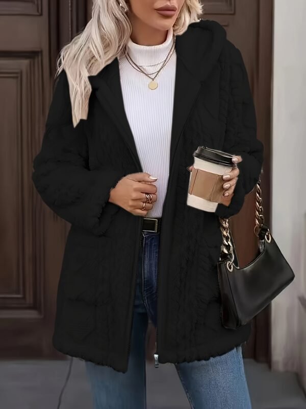 Solid Color Double-Sided Plush Zip-Up Hooded Cardigan Women's Casual Mid-Length Plush Coat for Autumn and Winter