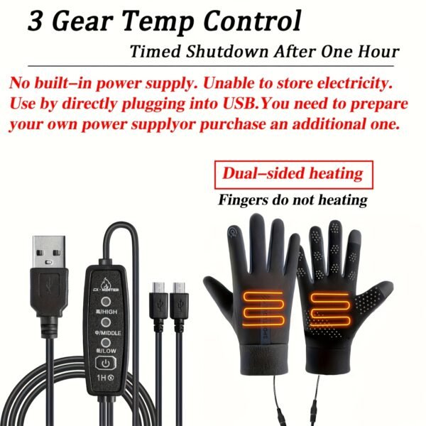 Winter Warm Gloves, Electric Heating Gloves, Intelligent Three-level Temperature Control, Double-sided Heating, Automatic Power-off at High Temperature, Comfortable Liner,Requires a USB Power Source to Be Used,An Excellent Winter Gift.