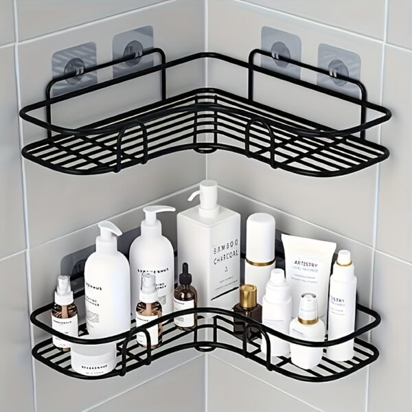 Rust-Resistant Corner Shower Rack - a Wall-Mounted Bathroom Organizer with Multiple Shelves for Shampoo, Conditioner, And Cosmetics, Featuring a Space-Saving Design And a Durable Black End, Suitable for Modern Bathrooms