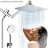 Shower Head, High Pressure Rainfall/Handheld Shower Combo With 15'' Extension Arm, 3 Settings, Anti-Leak Shower Head With Holder, Height/Angle Adjustable, Chrome, Matte Black
