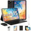 2 in 1 Android 15 Tablet Latest Tablets, 10.1 Inch Tablet 8GB RAM 128GB ROM, 2 in 1 Tablet with Keyboard, Case, Stylus, 8000Mah Long Battery Life, Tablet PC, 5G Wifi, 5MP 16MP Dual Camera, 1280 X 800 FHD IPS Screen, Tablet, Pad, Tablet, Pad