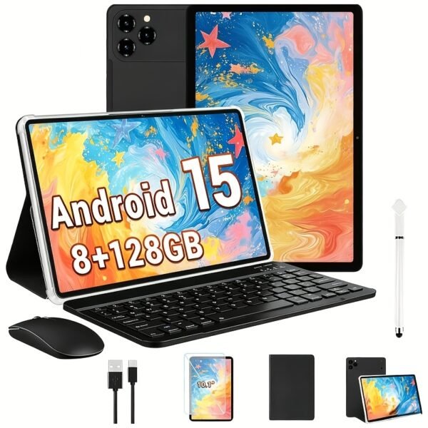 2 in 1 Android 15 Tablet Latest Tablets, 10.1 Inch Tablet 8GB RAM 128GB ROM, 2 in 1 Tablet with Keyboard, Case, Stylus, 8000Mah Long Battery Life, Tablet PC, 5G Wifi, 5MP 16MP Dual Camera, 1280 X 800 FHD IPS Screen, Tablet, Pad, Tablet, Pad