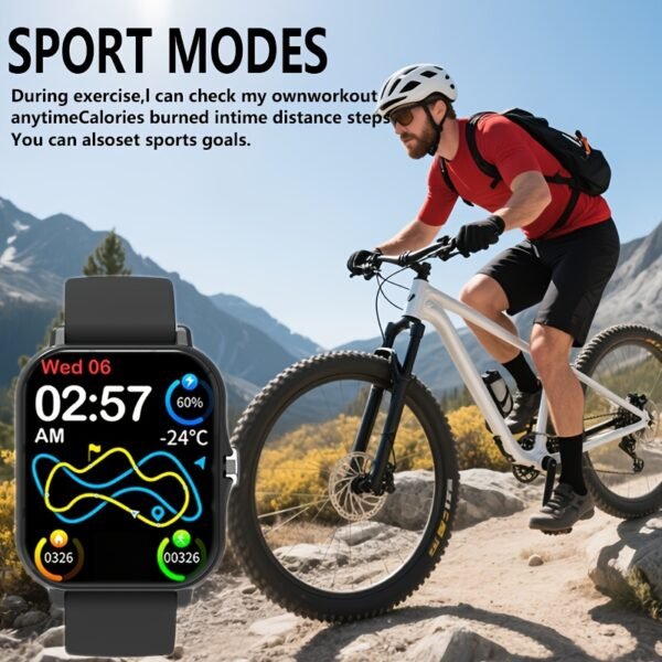 1.83-Inch Full Touch Silicone Strap Smart Sports Watch, Unisex Fitness Outdoor Pedometer, Multiple Watch Faces Available, Wireless Call, Multiple Sports Modes, Remote Camera, Alarm Function, TFT Display, Equipped with 260Mah Battery