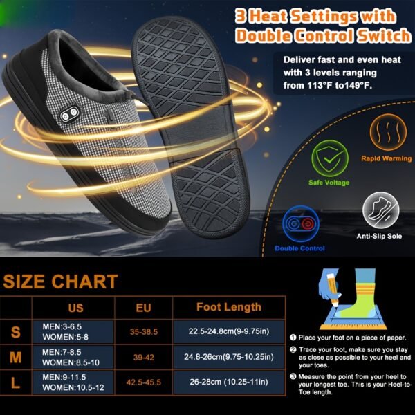 Warm Slippers with Four Heating Settings, Cordless Foot Warmers Designed for Chilly Feet, Perfect for Cold Weather. These Cozy Indoor And Outdoor Shoes Are Ideal for Camping, Featuring a 5000Mah Rechargeable Battery