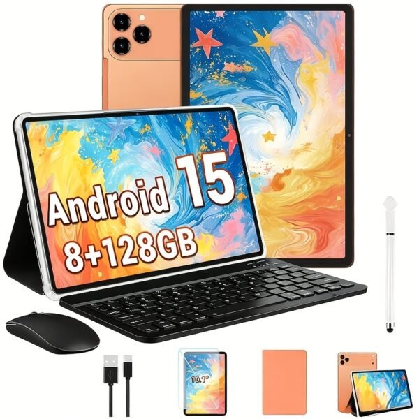 2 in 1 Android 15 Tablet Latest Tablets, 10.1 Inch Tablet 8GB RAM 128GB ROM, 2 in 1 Tablet with Keyboard, Case, Stylus, 8000Mah Long Battery Life, Tablet PC, 5G Wifi, 5MP 16MP Dual Camera, 1280 X 800 FHD IPS Screen, Tablet, Pad, Tablet, Pad