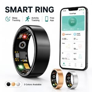 Smart Ring for Women & Men, Sleep and Fitness Tracker with Step, Distance and Calorie Monitoring, Exercise Records, Remote Camera Control, IP68 Waterproof Activity Ring, Compatible with iOS & Android