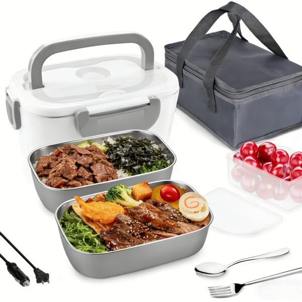 Portable Lunch Box - Dual Voltage Food Warmer (DC12-24V Car/AC120V Home) Equipped with Food Partition 54.1oz Lunch Box And Insulation Bag | 20Minutes Quick Heating, Suitable for Office And Business Travel, for Chrismas Gifts