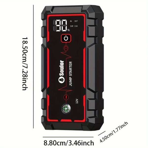 Soulor Car Jump Starter, 3000A to 6000A Portable Starter Power Supply, 2-In-1 Inflatable for All-In-One Multi-Functional Upgraded Version, 12V Quick Start Car, Suitable for All Cars, LED Emergency Lights, Compass, USB Input/Output