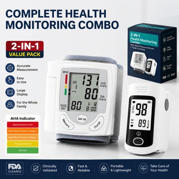 Wrist Blood Pressure Monitor – Automatic Digital BP Monitor with Adjustable Cuff, Large LCD Display, Pulse Rate & Irregular Heartbeat Detection, Portable Home Use Blood Pressure Machine for Seniors and Adults