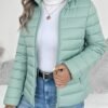 Women's Spring Slim-Fit Lightweight Warm Solid Color Jacket - Elegant, Stylish, and Versatile Beautiful Jacket - Stand Collar Zipper Long Sleeve - Casual Padded Polyester Fiber Cropped Coat - Seasonal Transition Jacket - High-Quality Classic Popular