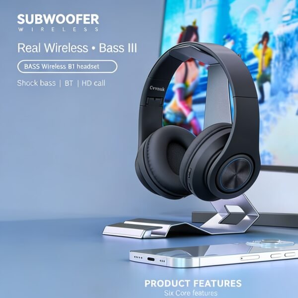 B39 Wireless Headphones, Over-Ear Headset with Microphone, Noise Cancellation, Foldable Lightweight Design, Deep Bass