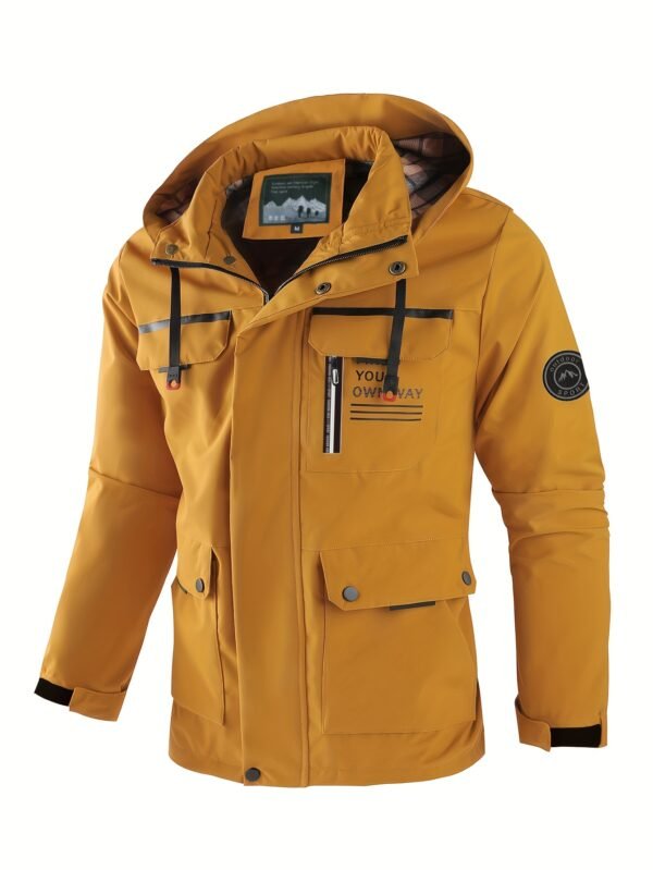 product-fancy-5e4f2d0d-097d-4c17-82e6-ee0c78b17965-2 New Men's Multi-Pocket Cargo Jacket, Men's Outdoor Windbreaker, Sporty Style, College Style, Vintage Style Outdoor Jacket, Elegant Spring and Autumn Front Placket Snap Button Design, High Quality Zipper, Luminous Strip Decoration, Checkered Print