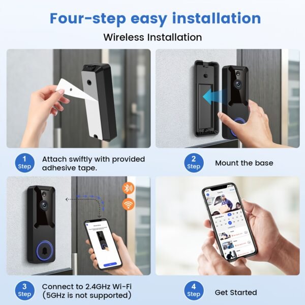 product-fancy-5ec6175c-972d-49c5-ab7b-ff579c13dee3 2pcs/1pc Smart Wireless Doorbell Camera System with Puvue App Compatible Indoor/Outdoor