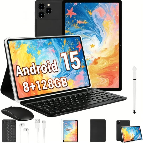 2026 New Design Tablet, 2-In-1 10.1-Inch HD Screen, Android 15 System, 8GB (4+4GB) RAM, 128GB Storage, Keyboard And Mouse Support (Included), Dual-Band Wifi, 8000Mah Battery, Lightweight And Portable, Tablet, Pad, Tablet, Pad