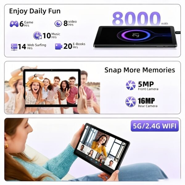2 in 1 Android 15 Tablet Latest Tablets, 10.1 Inch Tablet 8GB RAM 128GB ROM, 2 in 1 Tablet with Keyboard, Case, Stylus, 8000Mah Long Battery Life, Tablet PC, 5G Wifi, 5MP 16MP Dual Camera, 1280 X 800 FHD IPS Screen, Tablet, Pad, Tablet, Pad