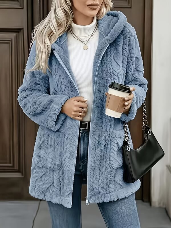 Solid Color Double-Sided Plush Zip-Up Hooded Cardigan Women's Casual Mid-Length Plush Coat for Autumn and Winter