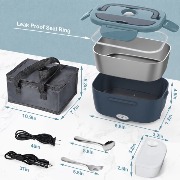 Portable Lunch Box - Dual Voltage Food Warmer (DC12-24V Car/AC120V Home) Equipped with Food Partition 54.1oz Lunch Box And Insulation Bag | 20Minutes Quick Heating, Suitable for Office And Business Travel, for Chrismas Gifts