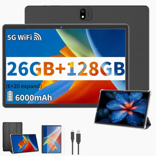 26GB (6+20) RAM And 128GB ROM New Tablet PC, 1TB SD Expansion, 1280X800 HD IPS, GMS, Wi-Fi Connectivity, 10.1-Inch Android 15 Tablet (No Adapter), Optional: Tablet And Stand Case Or Tablet And Keyboard Set, Perfect for Holiday/Birthday Gifts, 2026