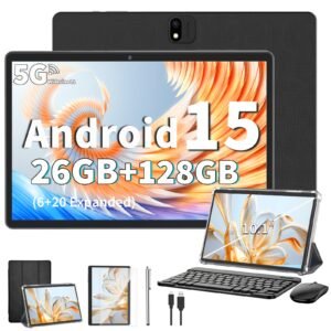 26GB (6+20) RAM And 128GB ROM New Tablet PC, 1TB SD Expansion, 1280X800 HD IPS, GMS, Wi-Fi Connectivity, 10.1-Inch Android 15 Tablet (No Adapter), Optional: Tablet And Stand Case Or Tablet And Keyboard Set, Perfect for Holiday/Birthday Gifts, 2026