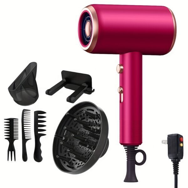 product-fancy-62b6facf-feb6-4877-ac29-21a00bea8da0-1 Professional Ionic Hair Dryer, Powerful 1600W Quick Dry Low Noise Hair Dryer with 2 Concentrator Nozzles 1 Diffuser Attachment 3 Combs One Multi-Purpose Hanger for Home Salon Travel (Gray, White, Red, Green, Purple, Pink)