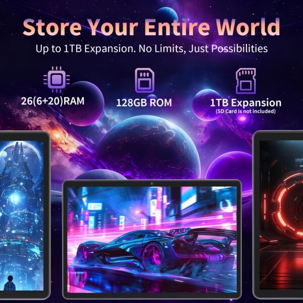 26GB (6+20) RAM And 128GB ROM New Tablet PC, 1TB SD Expansion, 1280X800 HD IPS, GMS, Wi-Fi Connectivity, 10.1-Inch Android 15 Tablet (No Adapter), Optional: Tablet And Stand Case Or Tablet And Keyboard Set, Perfect for Holiday/Birthday Gifts, 2026