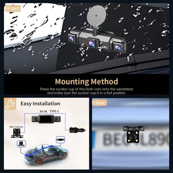 32GB 4-Lens Car Dashboard Video Cam, FHD1080P Dash Cam for Cars, Front, Rear, Left And Right, with 8IR Night Vision, Loop Recording, 170° Wide Angle Car DVR Camera