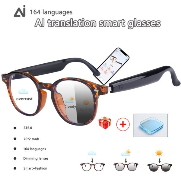 AI Smart Glasses, Smart Glasses With 160 Languages Real Time Translation Support, Chat GPT System, Hvesbsfsy New Multi-functional Audio Glasses For Men And Women, Built-in Microphone And Speaker, HD Voice Calls And HIFI Music Quality