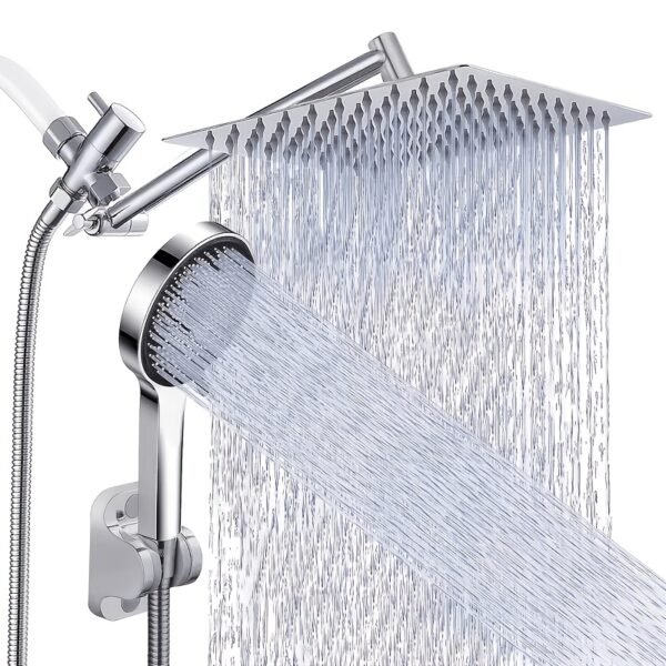 product-fancy-646e7187-bf69-42d0-a774-90dfa824f870 Shower Head, High Pressure Rainfall/Handheld Shower Combo with 13inch Extension Arm, Various Settings, Anti-leak Shower Head with Holder, Height/Angle Adjustable, Chrome, Matte Black