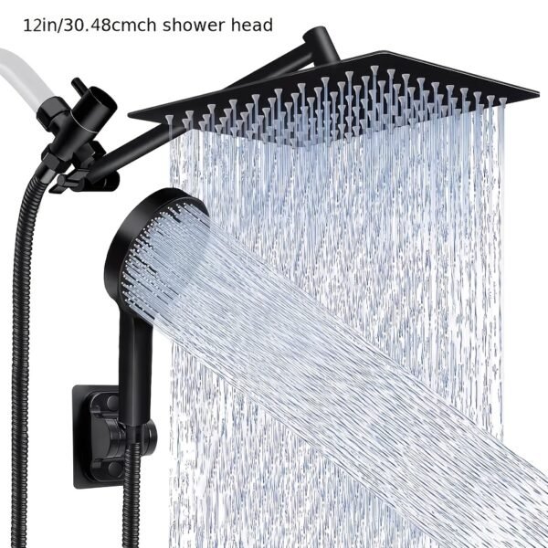 Shower Head, High Pressure Rainfall/Handheld Shower Combo With Extension Arm, 9 Settings, Anti-Leak Shower Head With Holder, Height/Angle Adjustable, Chrome, Matte Black