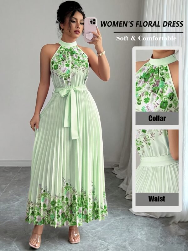 Fashionable New Women'S Summer Halter Floral Print Pleated Dress