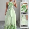 Fashionable New Women'S Summer Halter Floral Print Pleated Dress