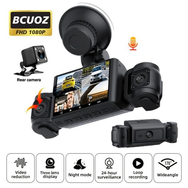 BCUOZ 360° Panoramic 3/4-Channel 1080P Full HD Ultimate Safety Dash Cam Set, 1080P Front + 720P Rear/Left/Right All-Round Coverage, 2.4" Quad-Screen Split Display, Super Night Vision, WDR, G-Sensor, Loop Recording - Auto Parts/ Car Dashboard Camera/