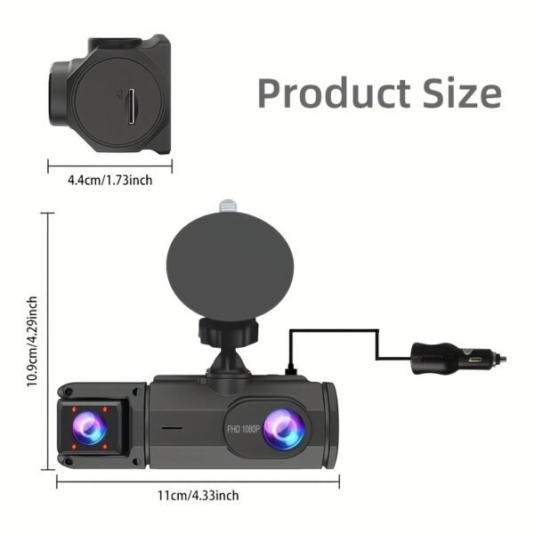 1080P HD Front And Cabin Dual-Camera Dash Cam, Equipped with 2-Inch IPS Screen, 170° Front Wide Angle And 140° Rear Wide Angle, ADAS Driving Assistance, G-Sensor, Loop Recording, Night Vision, 24-Hour Parking Mode - Sd Card Not Included