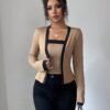 A Two-Piece Set for Women Featuring an Elegant And Stylish Color-Block Cardigan Paired with a Strapless Top