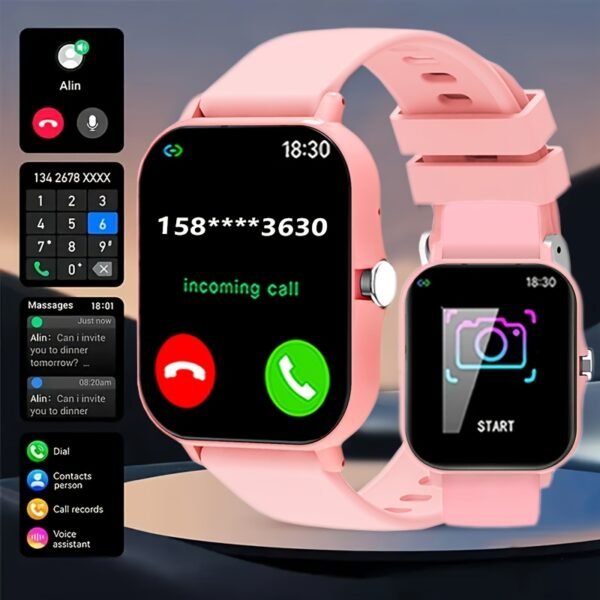 1.83-Inch Full Touch Silicone Strap Smart Sports Watch, Unisex Fitness Outdoor Pedometer, Multiple Watch Faces Available, Wireless Call, Multiple Sports Modes, Remote Camera, Alarm Function, TFT Display, Equipped with 260Mah Battery